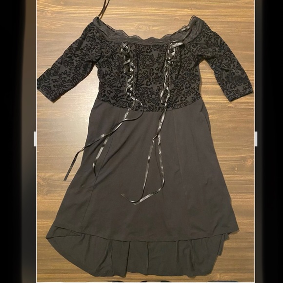 Tripp NYC Dress Mini Corset Size 2X Velvet Black Goth Flowers Daang Goodman - Picture 2 of 7
